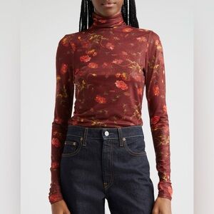 Cinq a sept falling poppies mesh turtleneck top